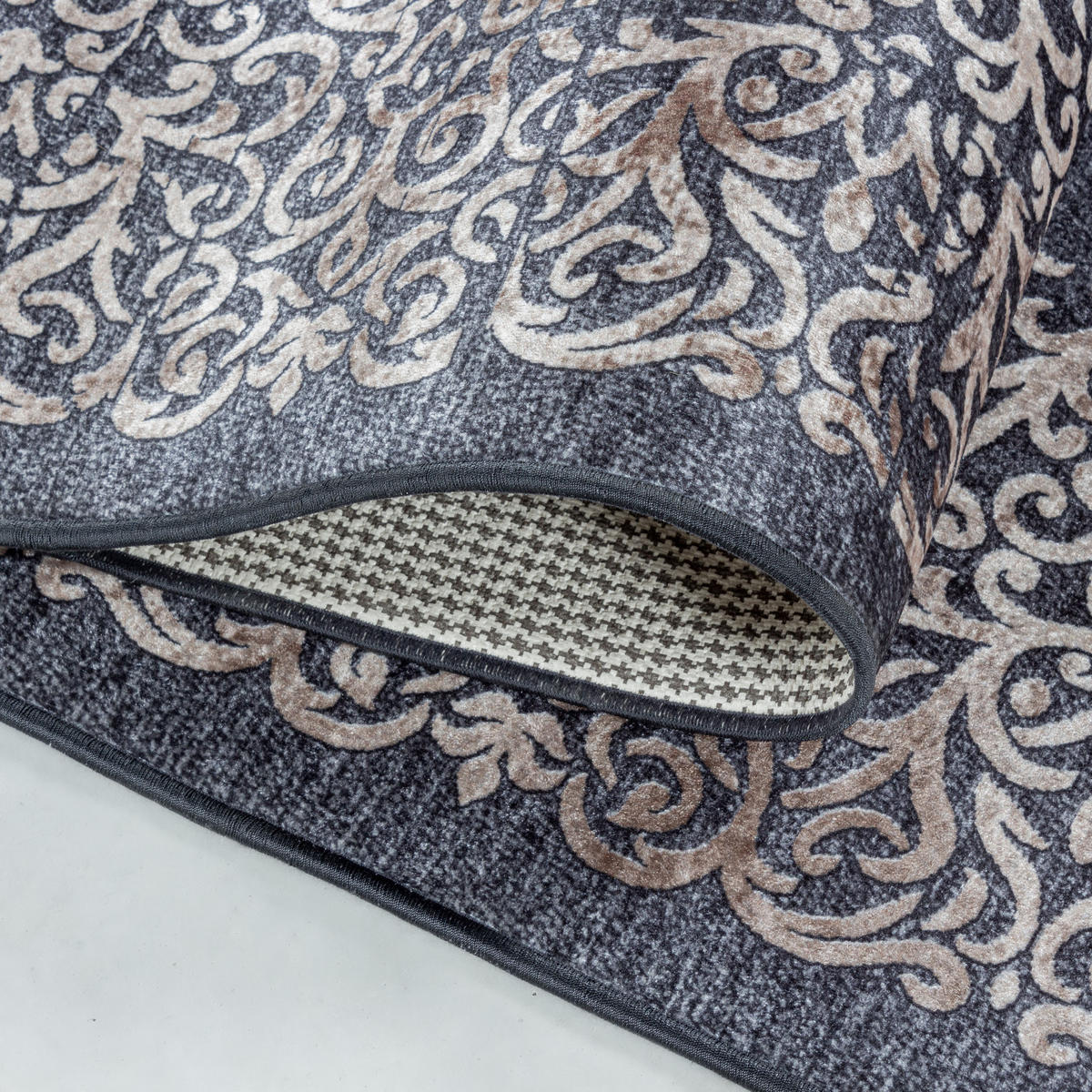 TEPPICH Waschbar Flachgewebe Barock Polyester Wohnzimmer Schwarz Rechteckig 200x290 - Schwarz, Textil (200/290cm) - KADIMA DESIGN
