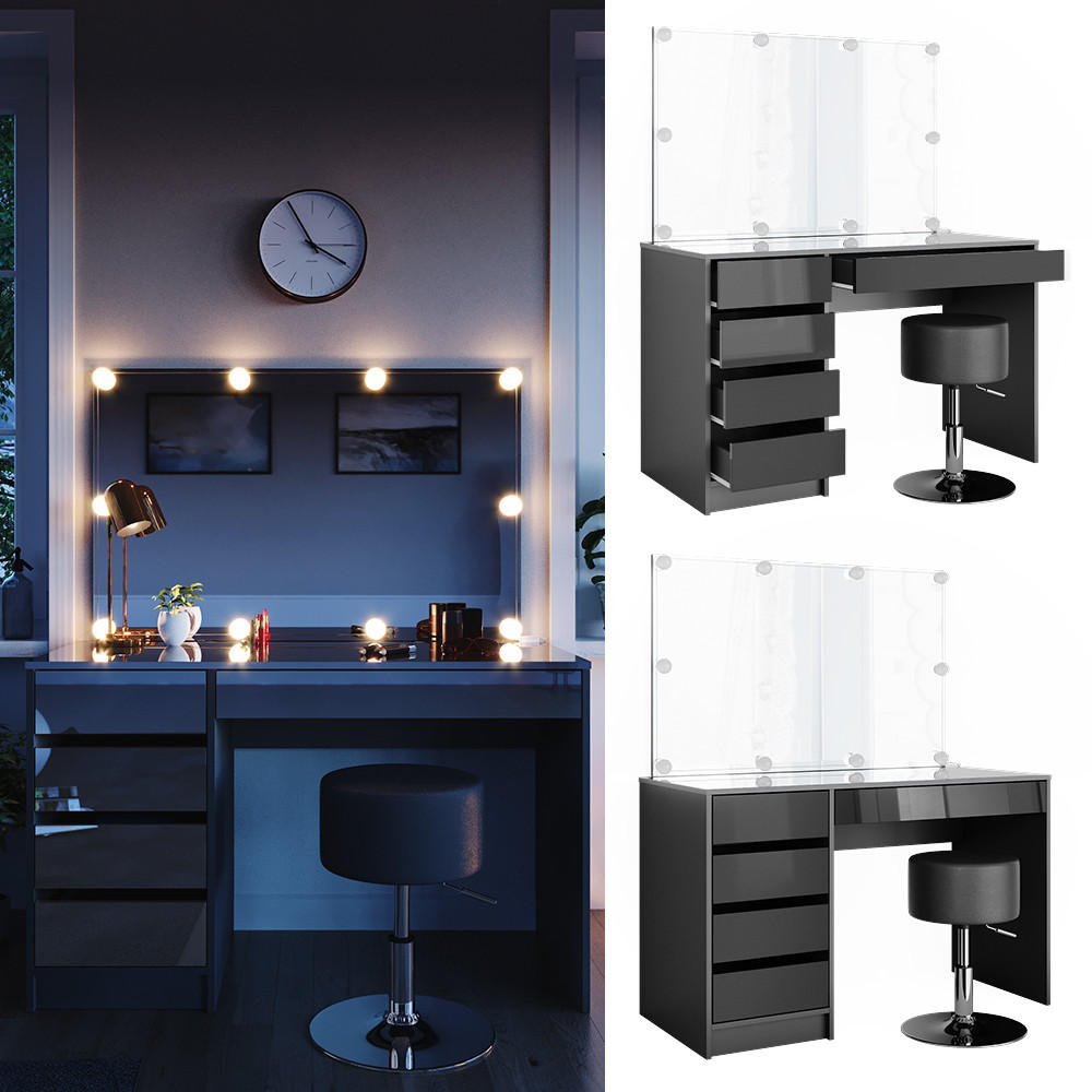 SCHMINKTISCH Sherry Anthrazit 120 cm mit LED Beleuchtung und Hocker - Anthrazit, Holzwerkstoff (120/75/55cm) - Vicco