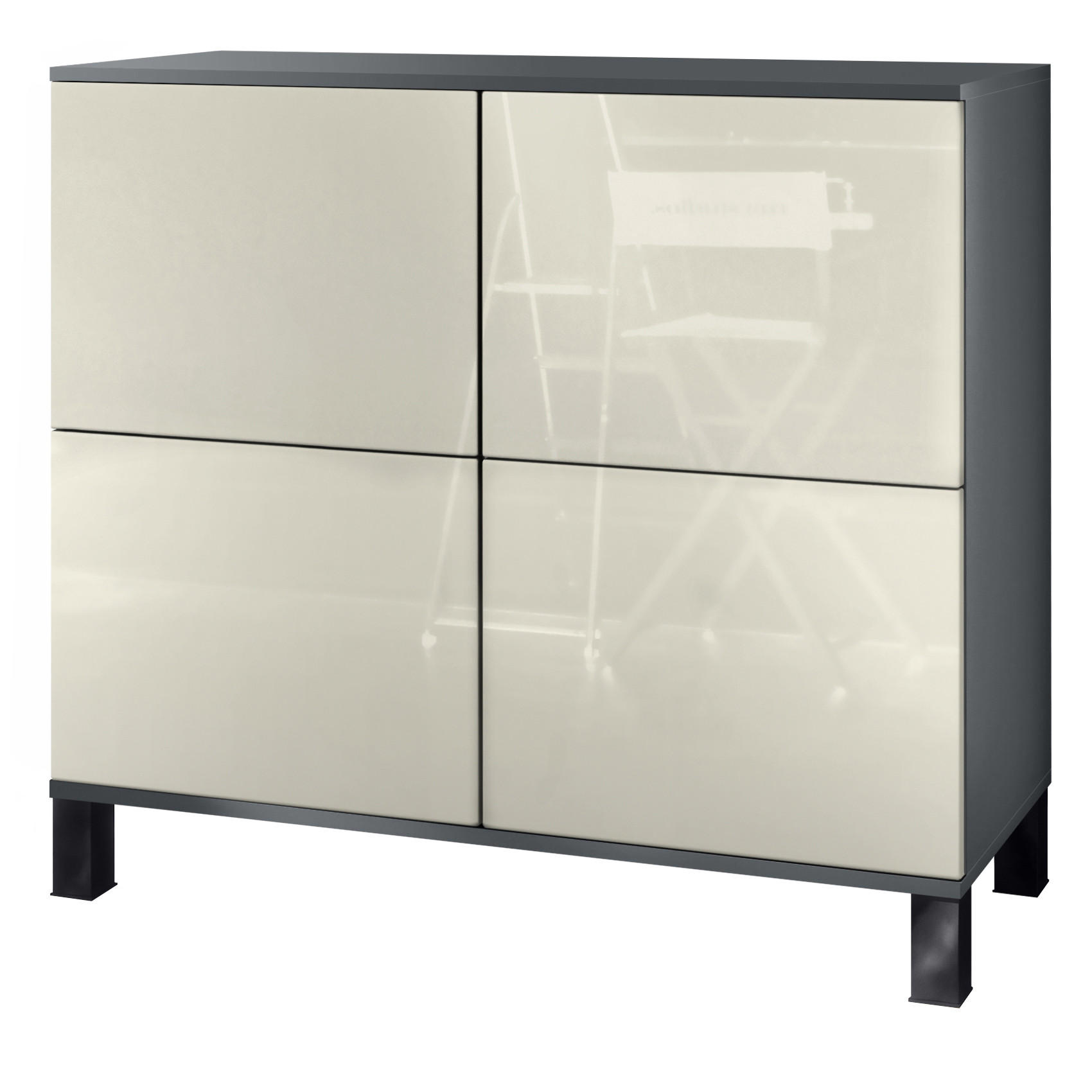 KOMMODE Rova Creme Hochglanz - Creme, Holzwerkstoff (92.5/84.5/35cm) - Vladon
