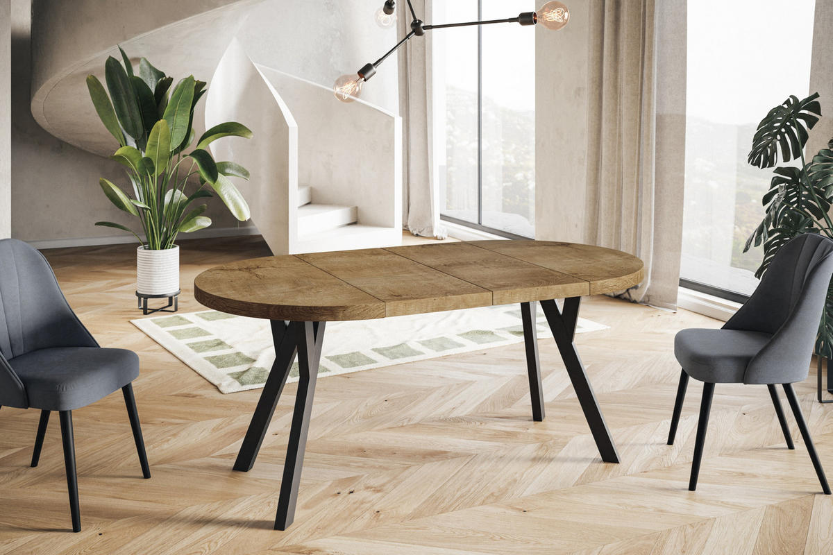 ESSZIMMERTISCH OVO, ausziehbarer Tisch 110 cm bis 210 cm, Farbe: LEFAKS, mit Holzbeinen in Farbe Schwarz - Dunkelbraun/Schwarz, Holzwerkstoff (110/110/77cm) - Alpi-Möbel