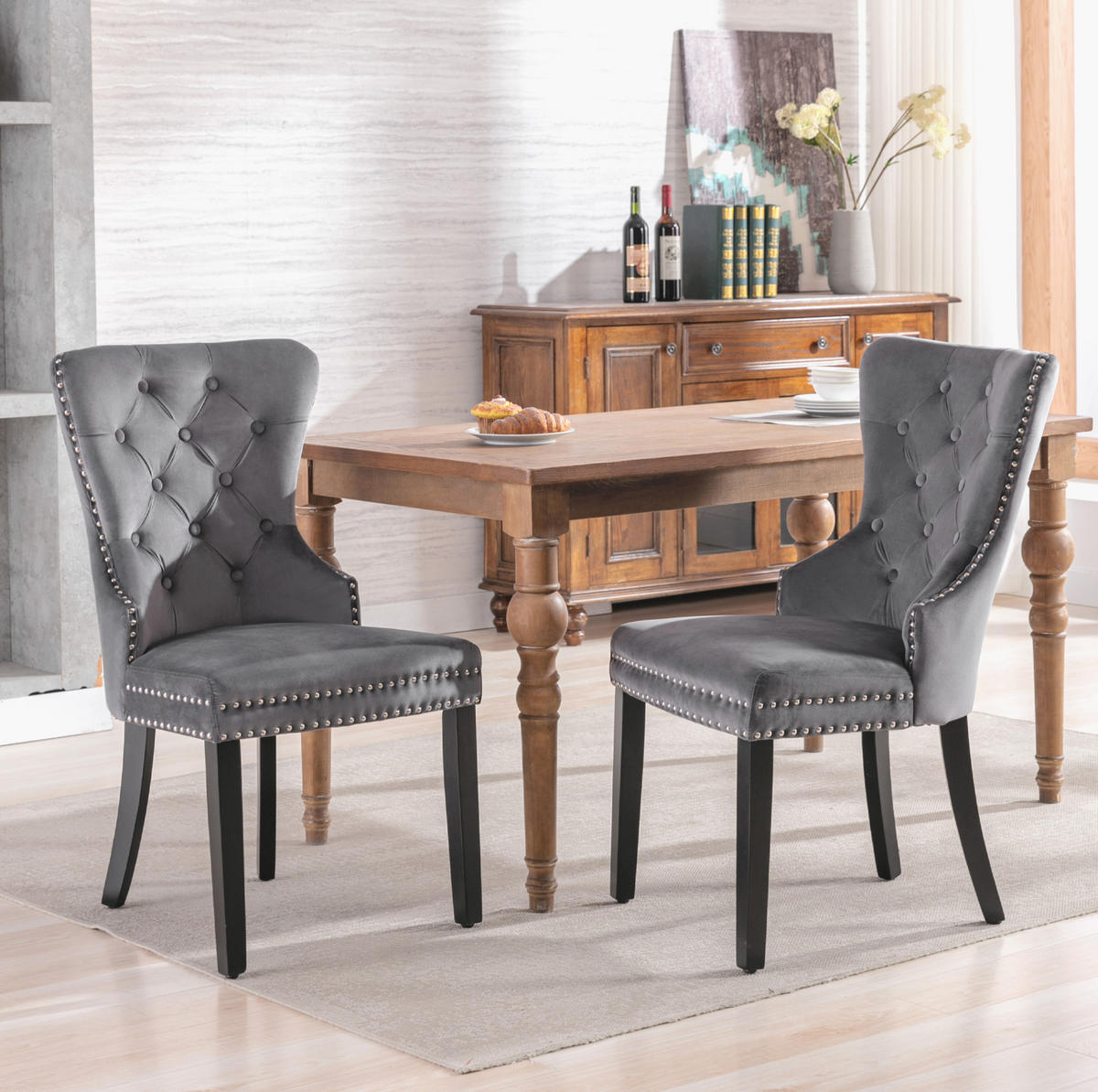 ESSZIMMERSTUHL 2er-Set Samt Grau mit Massivholzbeinen - Grau, Metall (51/97/47cm) - Meubliv