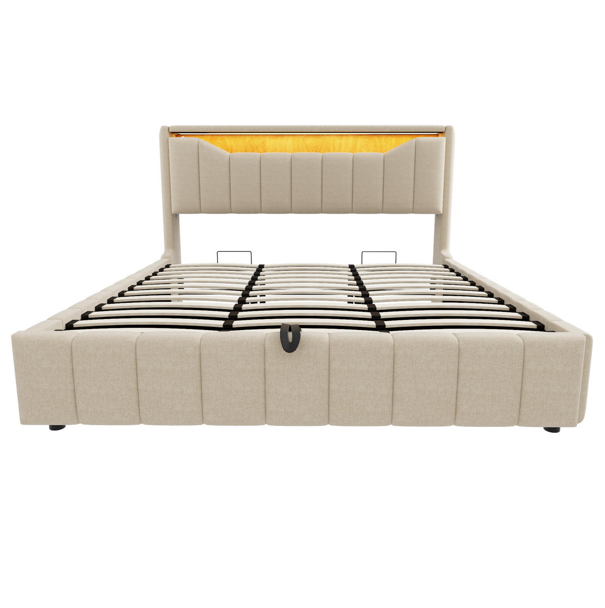POLSTERBETT 180x200 cm in Beige mit Bettkasten, LED-Beleuchtung und USB-/USB-C-Anschlüssen - Beige, Textil (180/200cm) - IVMEU