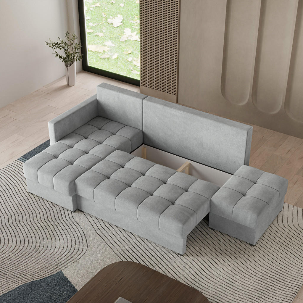 Thumbnail - Masseno Ecksofa, Hellgrau, Holz, 4-Sitzer, L-Form,L-Form, 262x143 cm, Wohnzimmer, Sofas & Couches, Wohnlandschaften, Eck...