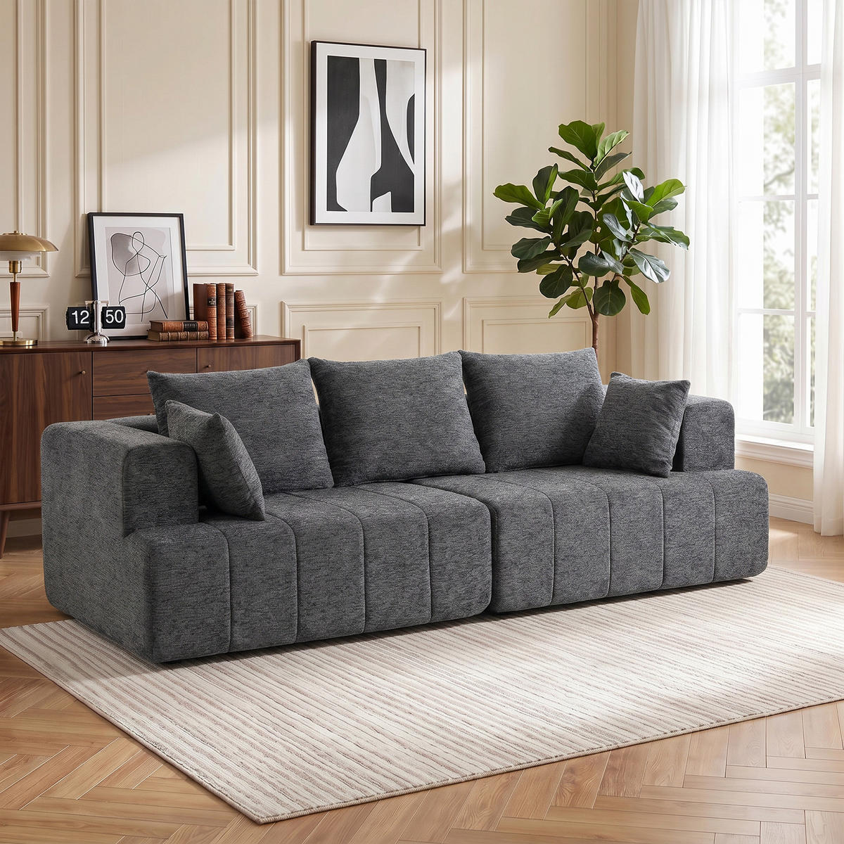3-SITZER-SOFA Chenille (100 % Polyester) Grau - Grau, Textil (104/87/248cm) - HOMCOM