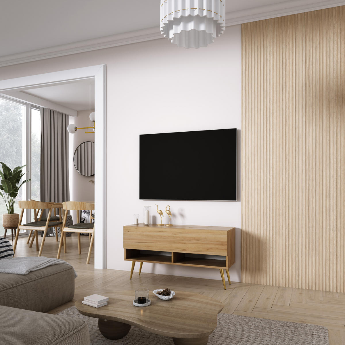 TV-LOWBOARD 100 cm Eiche Craft, goldene schräge Beine, 100 × 32 × 52 cm - Braun, Holzwerkstoff (100/52/32cm) - 3XE LIVING