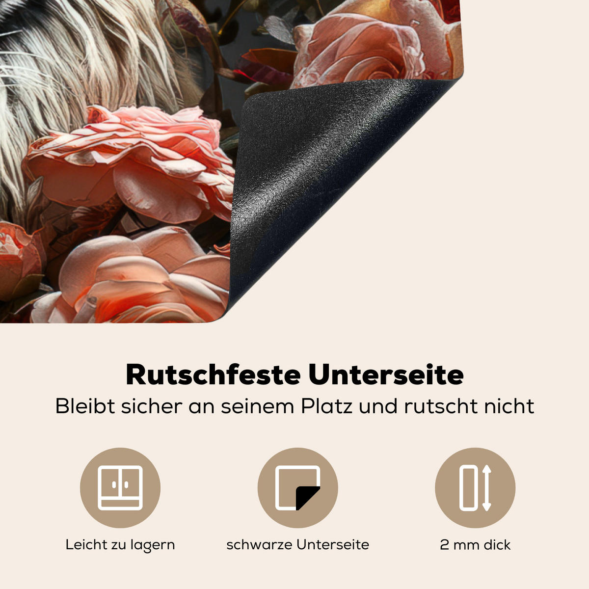 HERDABDECKPLATTE Tiger - Tier - Natur - Floral - Botanisch 89x51 cm - Orange, Kunststoff (89.6/51.6/0.2cm) - MuchoWow