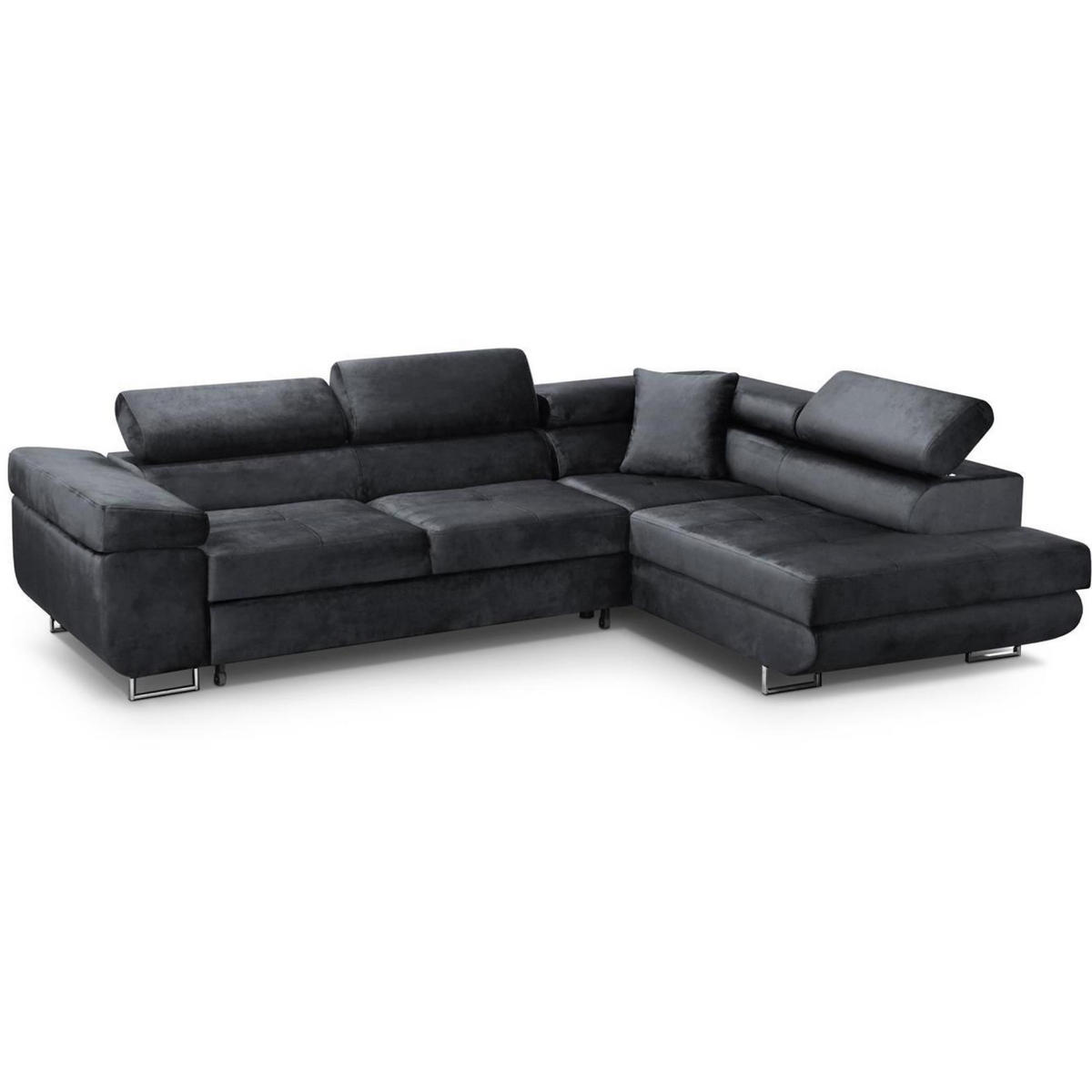 ECKSCHLAFSOFA Vild verstellbaren Kopfstützen, Schwarz, rechts - Chromfarben/Schwarz, Textil (275/203cm) - Beautysofa