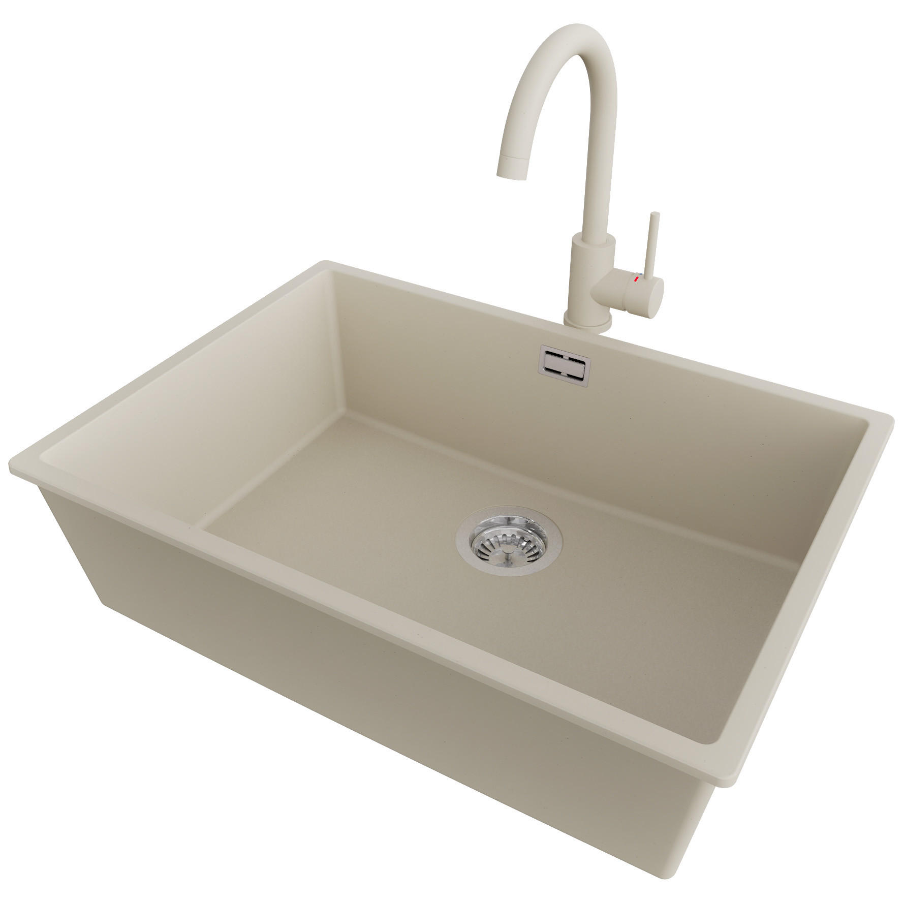 GRANITSPÜLE London Slim, 2-er set Beige 66/47 cm 1 Becken + Küchenarmatur 32/20 cm + Ablauf-Set ab 70er Unterschrank - Chromfarben/Beige, Kunststoff (66/20/47cm) - Primagran