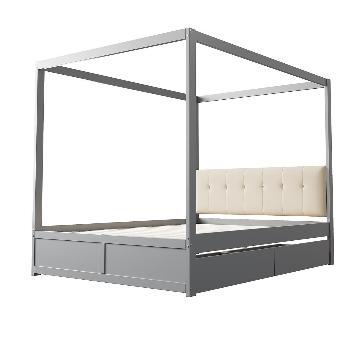 HIMMELBETT 140/200 cm DE-01277, in Grau, mit 2 Schubladen und Rückenlehne - Grau, Holz (140/200cm) - ComfortXL