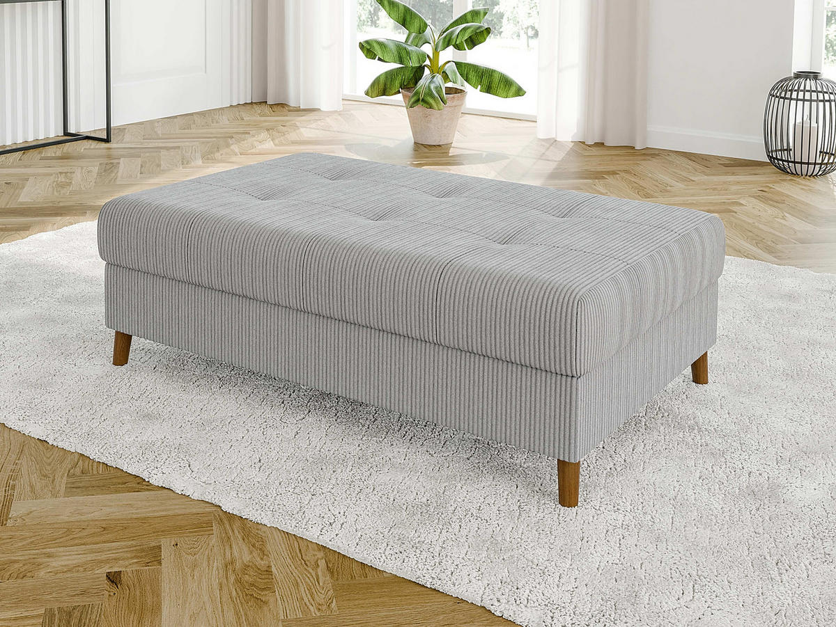 ECKSOFA inkl. Hocker Alma Hellgrau Cord - Ottomane links - Hellgrau/Braun, Holz/Textil (231/161cm) - S-Style Möbel