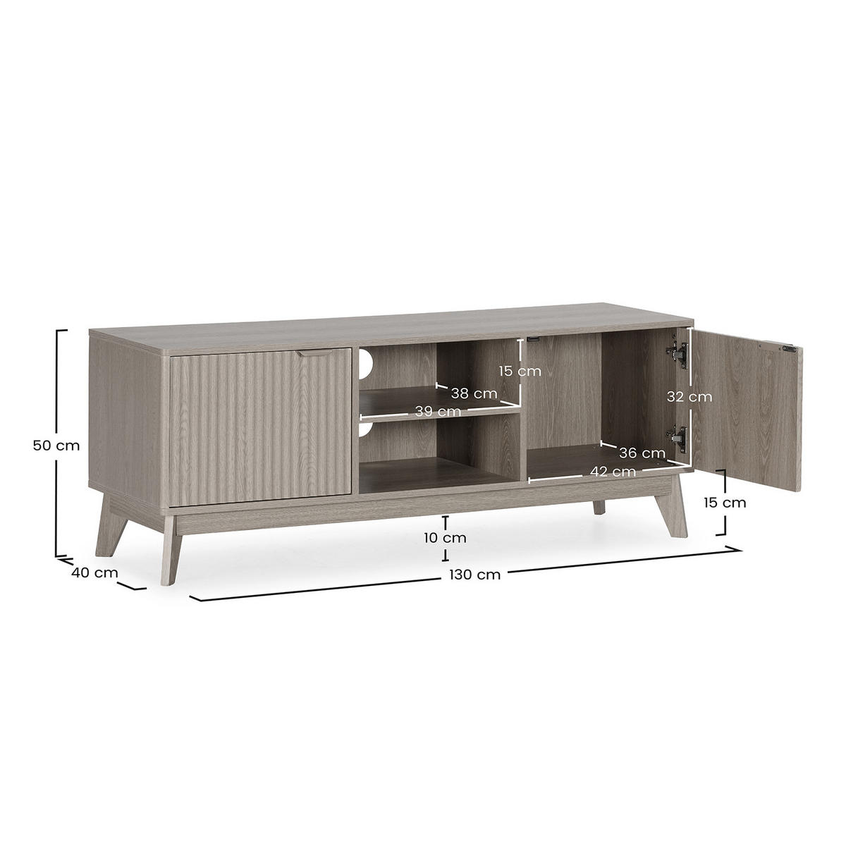 TV-ELEMENT Oporto 2 türen Eichenfarbe - Honigeiche, Holzwerkstoff (130/50/40cm) - VS Venta-stock