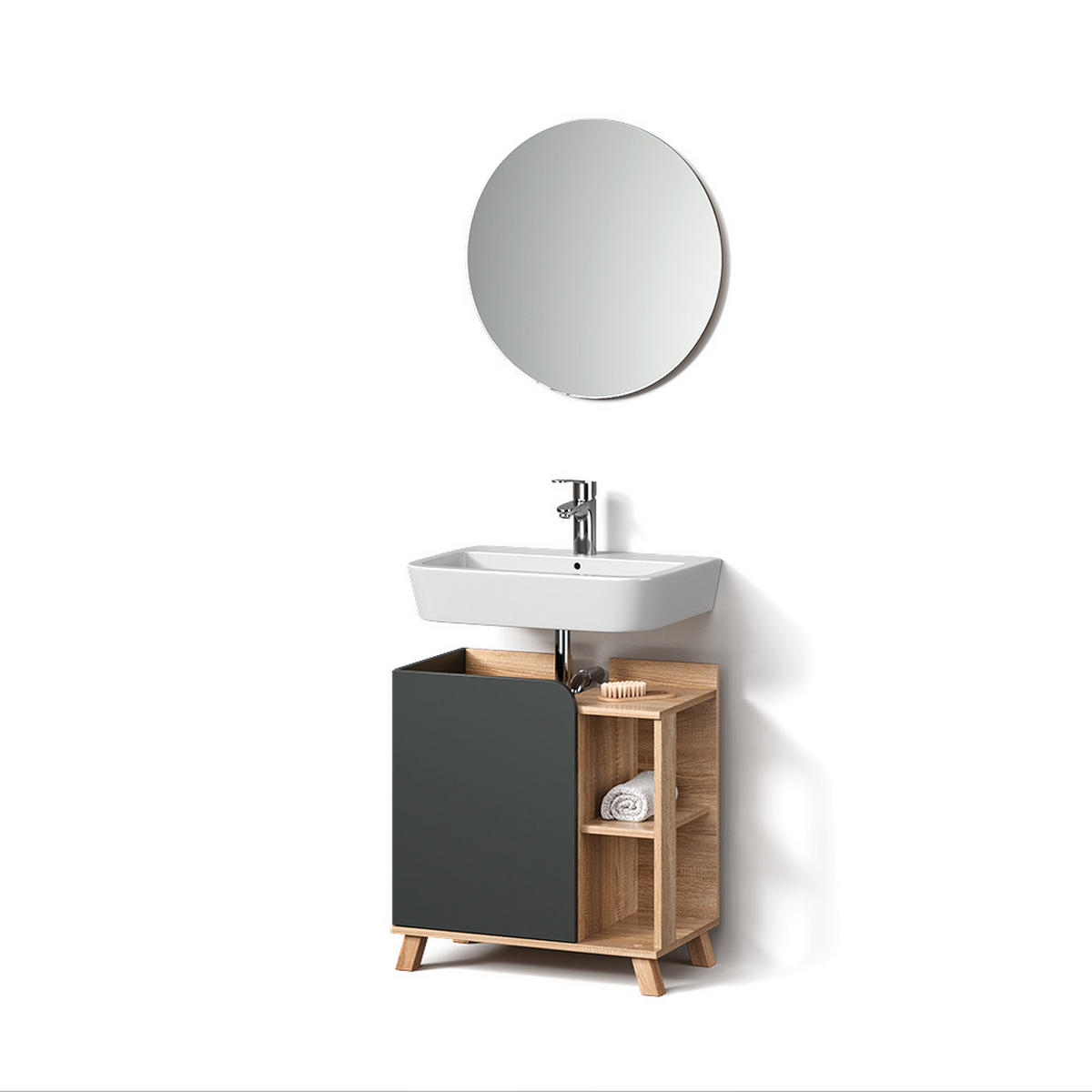 BADMÖBEL-SET Marano Anthrazit 2 Teile - Anthrazit/Sonoma Eiche, Holzwerkstoff (35/65/60cm) - Livinity®