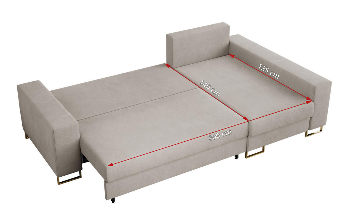 ECKSOFA Dorian Velvet Beige - Ecru/Goldfarben, Textil/Metall (242/138cm) - MKS