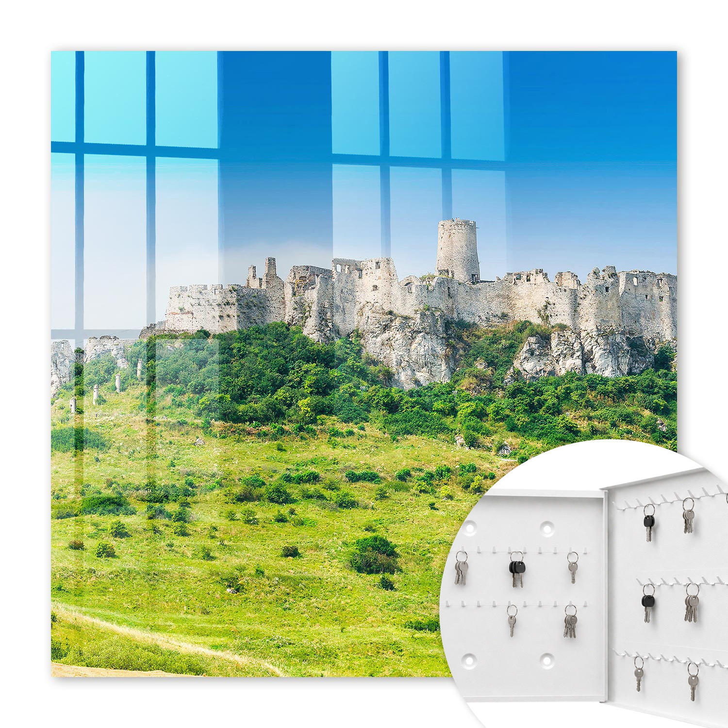 SCHLÜSSELBOX Weiß 30x30 cm – Türöffnung nach rechts - Steinburg - Blau, Metall (30/30/5cm) - TULUP