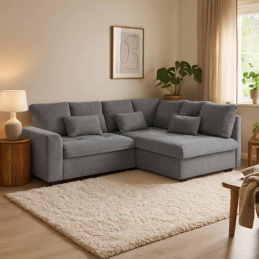 ECKSCHLAFSOFA Ramo mit Bettkasten, Topper gratis, Grau, rechts - Schwarz/Grau, Textil (229/190cm) - Beautysofa