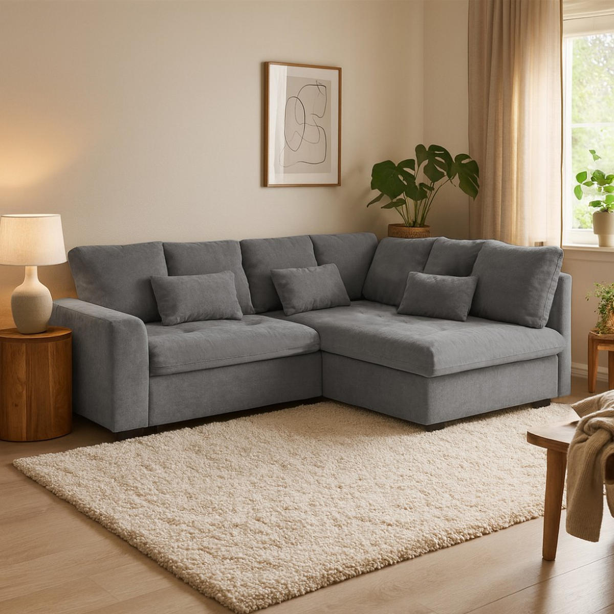 ECKSCHLAFSOFA Ramo mit Bettkasten, Topper gratis, Grau, rechts - Schwarz/Grau, Textil (229/190cm) - Beautysofa