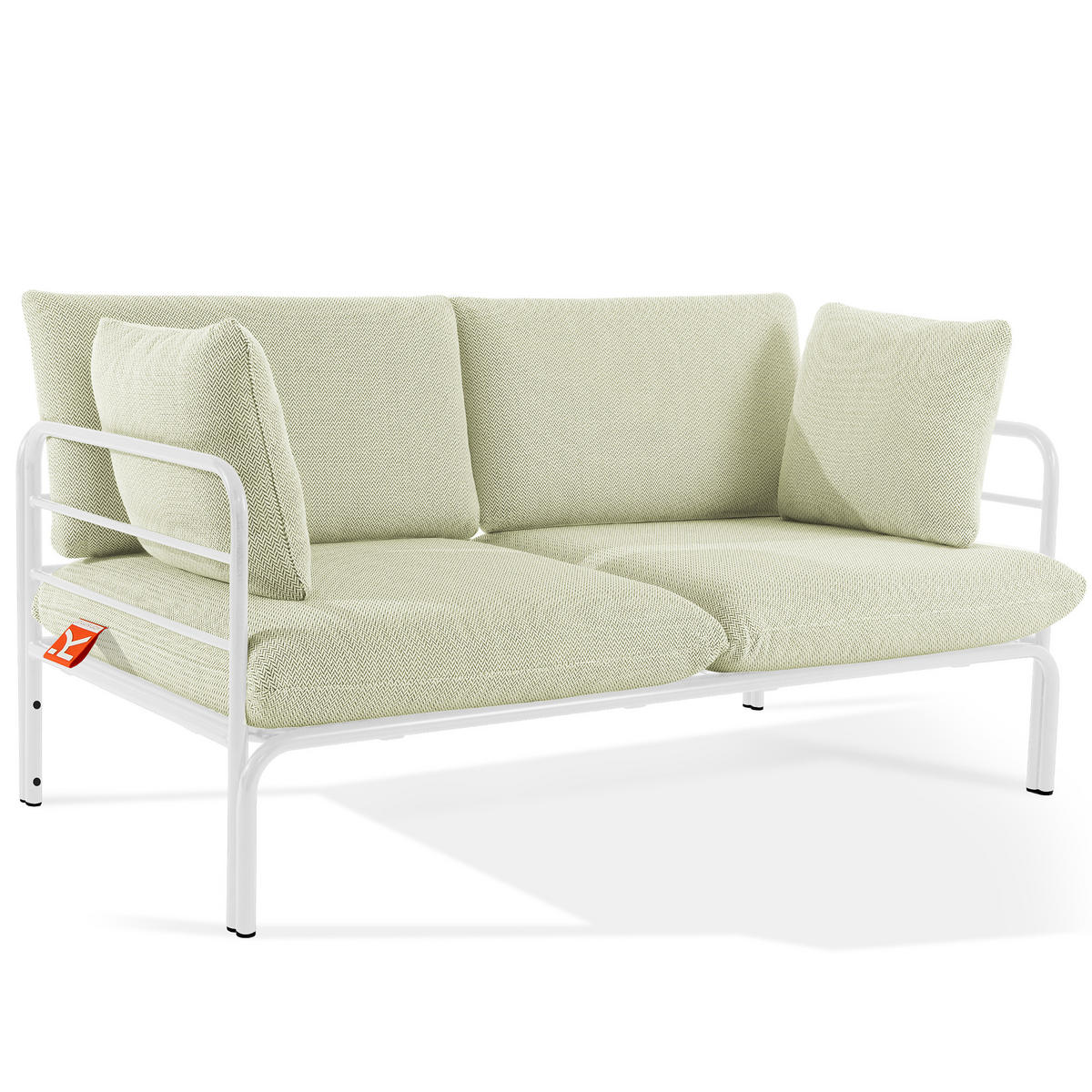 GARTENSOFA RAMBE 2-Personen mit Kissen, Weiß - Weiß/Hellgrün, Textil/Metall (150/80/80cm) - KONSIMO®