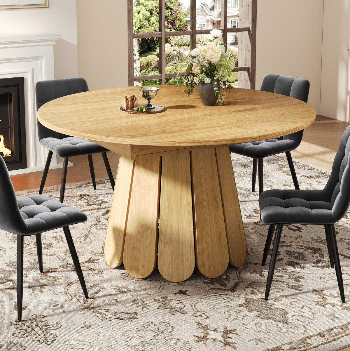 ESSTISCH 118/158/118 cm in Naturfarben aus MDF, ausziehbar und mit Holzoptik - Naturfarben, Holzwerkstoff (158/118/76cm) - Flora Grace
