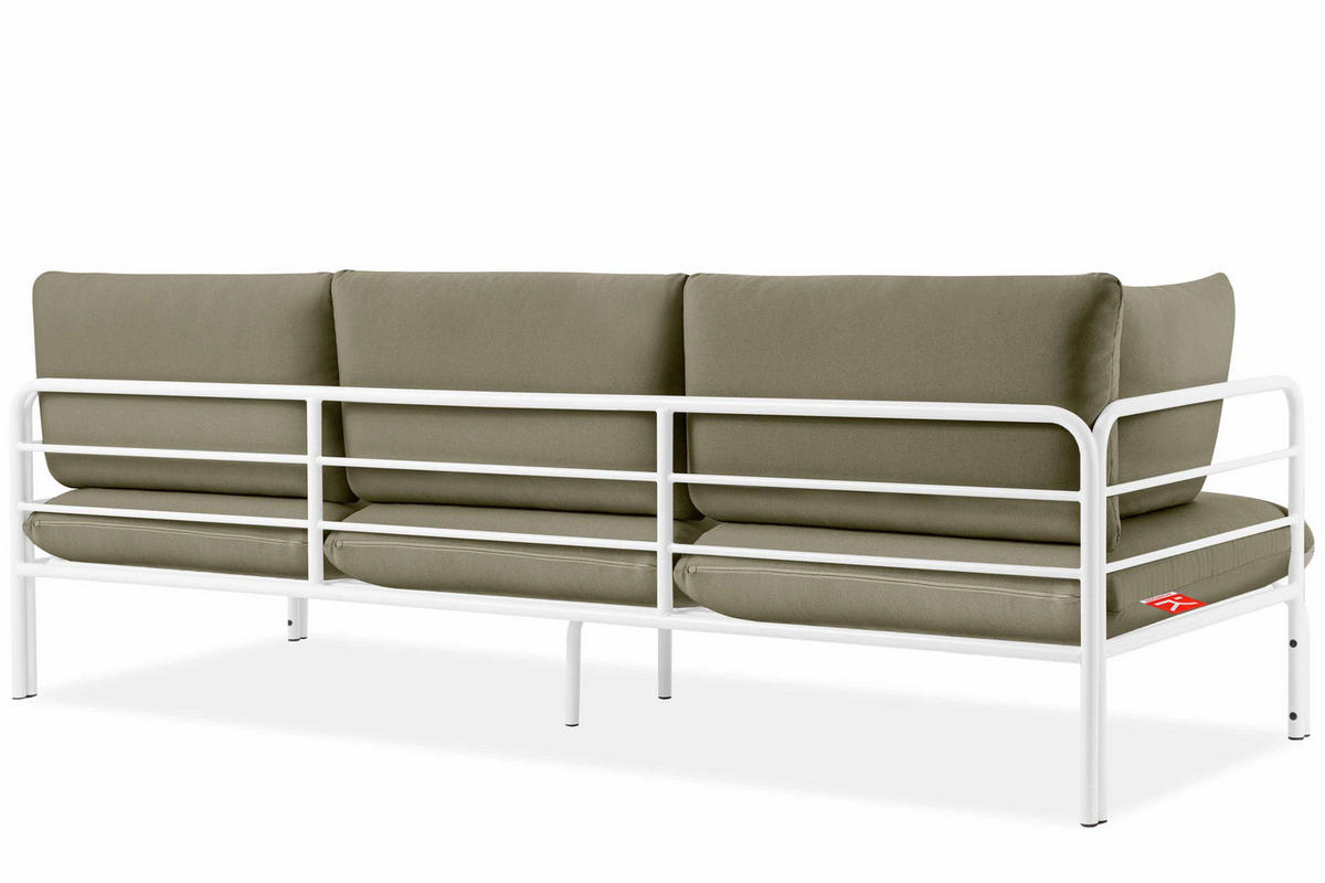 GARTENSOFA RAMBE 3-Personen mit Kissen, Weiß/Beige - Beige/Weiß, Textil/Metall (225/80/80cm) - KONSIMO®