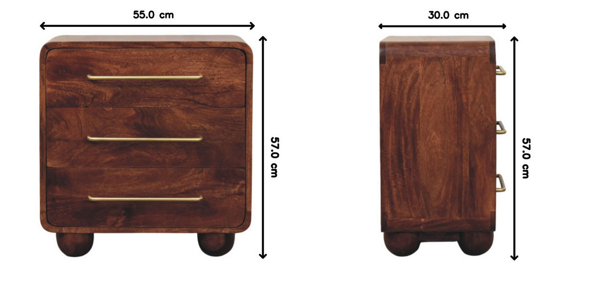 KOMMODE Abgerundet, 3 Schubladen, Hellbraun - Dunkelbraun/Messingfarben, Holz/Metall (55/57/30cm) - Artisan Furniture