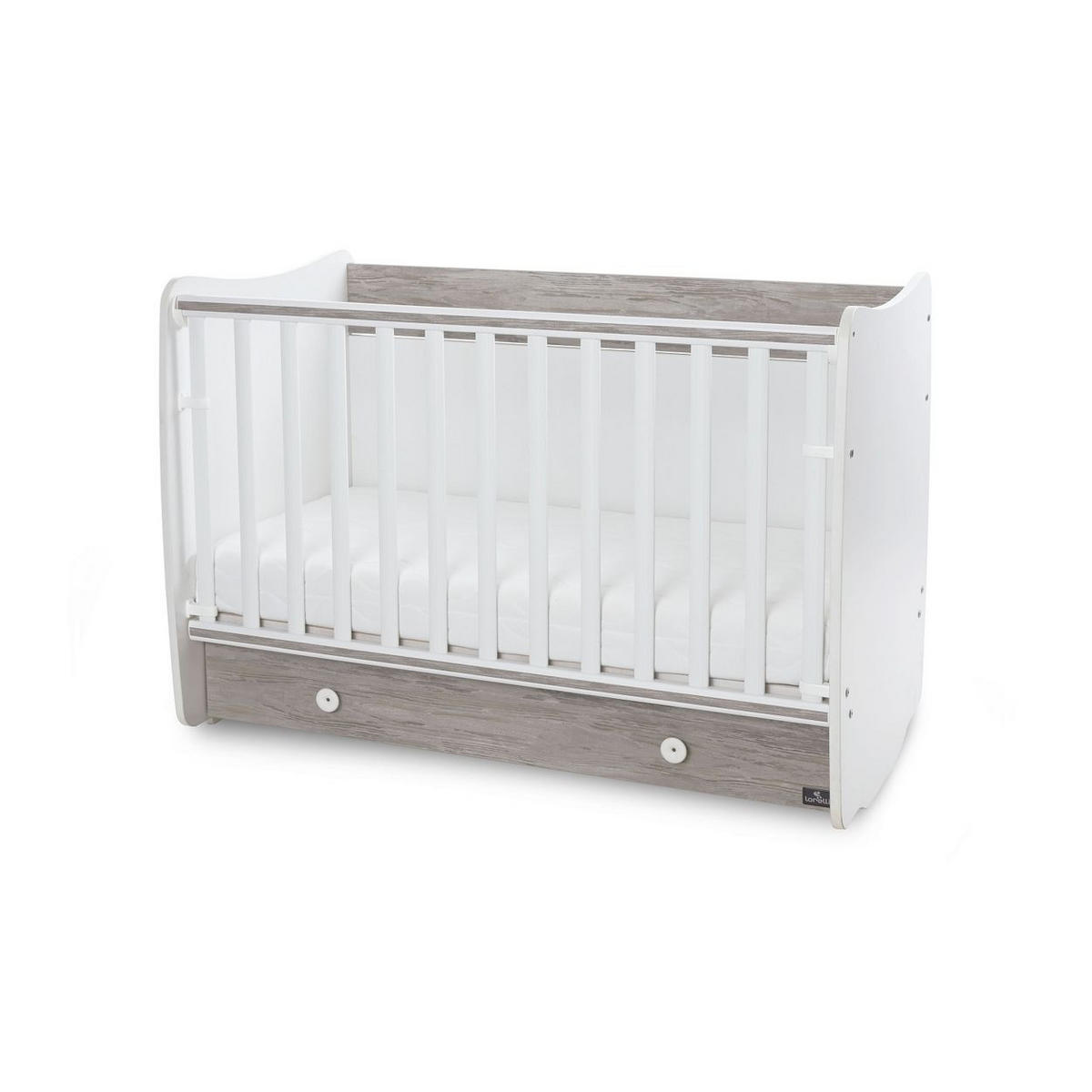 BABYBETT Dream NEW weiß grau 140 x 70 cm, Schaukelbett, Schreibtisch, Schublade, Hubgitter - Grau, Holzwerkstoff (70/140cm) - Lorelli