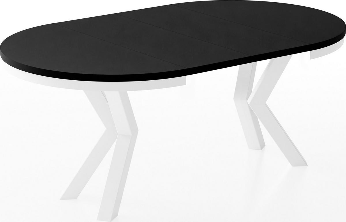ESSTISCH Clara Weiß runder ausziehbarer, Schwarz 100-180/100/76 cm - Schwarz/Weiß, Holzwerkstoff/Metall (100/100/76cm) - WFL GROUP