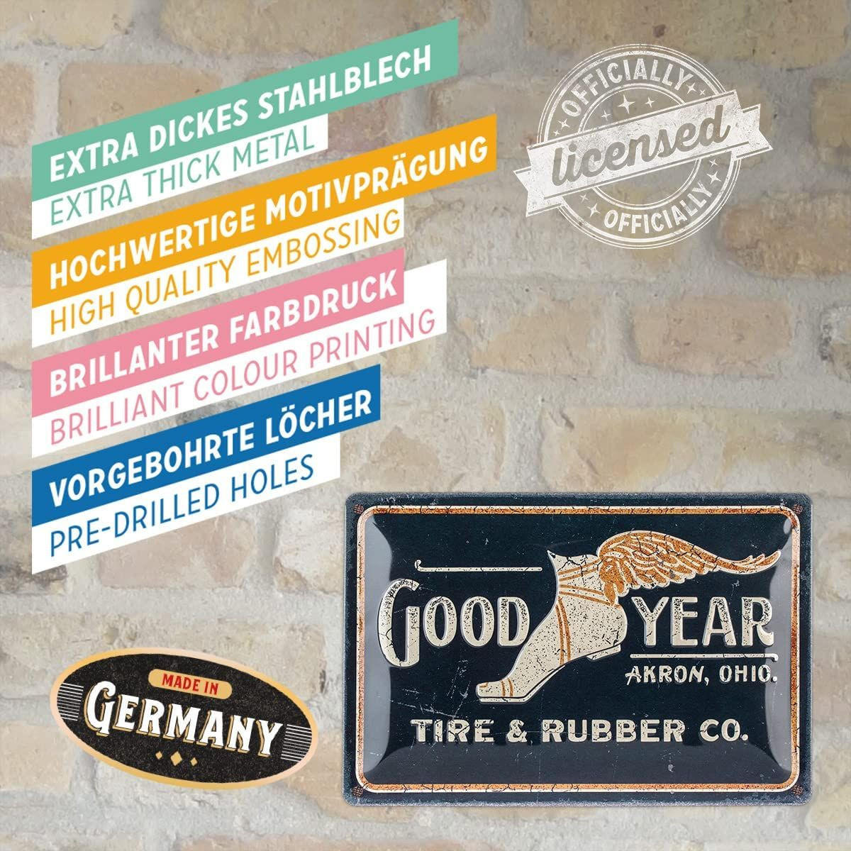 BLECHSCHILD 20/30 cm Goodyear Wing Foot Logo 1901 - Multicolor, Metall (30/20/0.2cm) - Nostalgic-Art