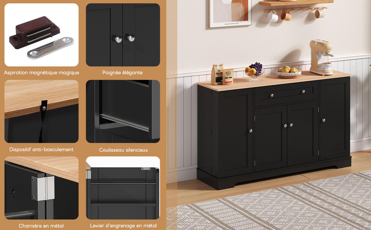 MODERNER Hochschrank aus MDF in Schwarz mit Schublade, Doppeltür und höhenverstellbaren Einlegeböden, Euro-Design, 138/40/85 cm, Schwarz - Schwarz, Holzwerkstoff (138/85/40cm) - Redom