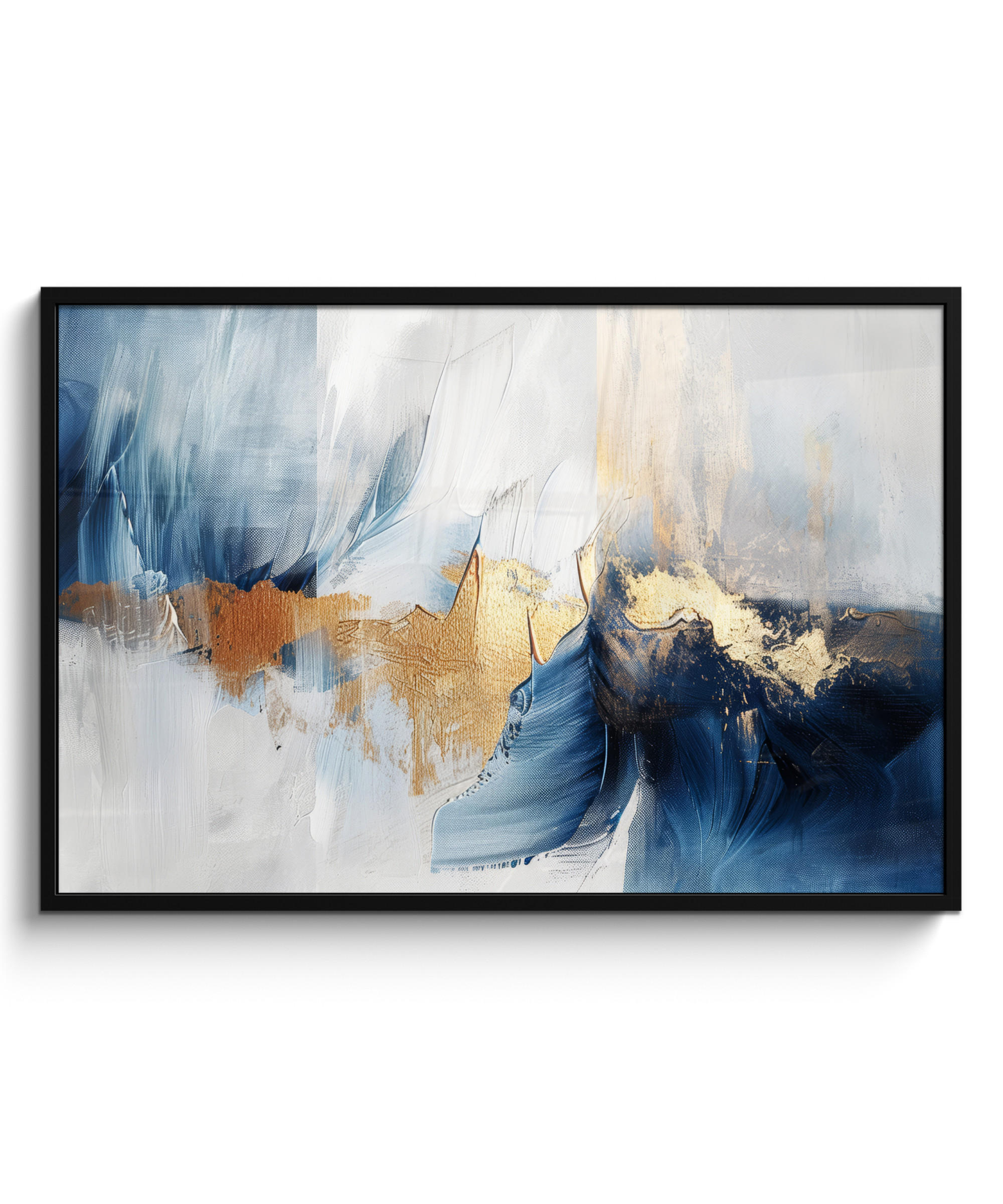 POSTER MIT RAHMEN Gold - Blau - Aquarell - Kunst - Modern 120x80 cm - Hellblau, Papier (120/80cm) - MuchoWow