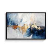 POSTER MIT RAHMEN Gold - Blau - Aquarell - Kunst - Modern 120x80 cm - Hellblau, Papier (120/80cm) - MuchoWow