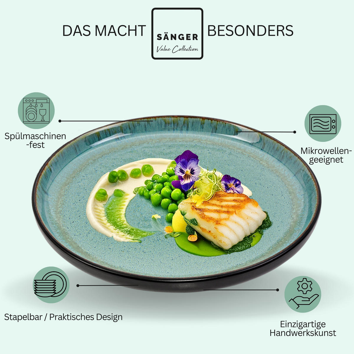 SPEISETELLER SET FIJI - 6 teilig aus Steingut - Grün, Keramik (17cm) - Sänger