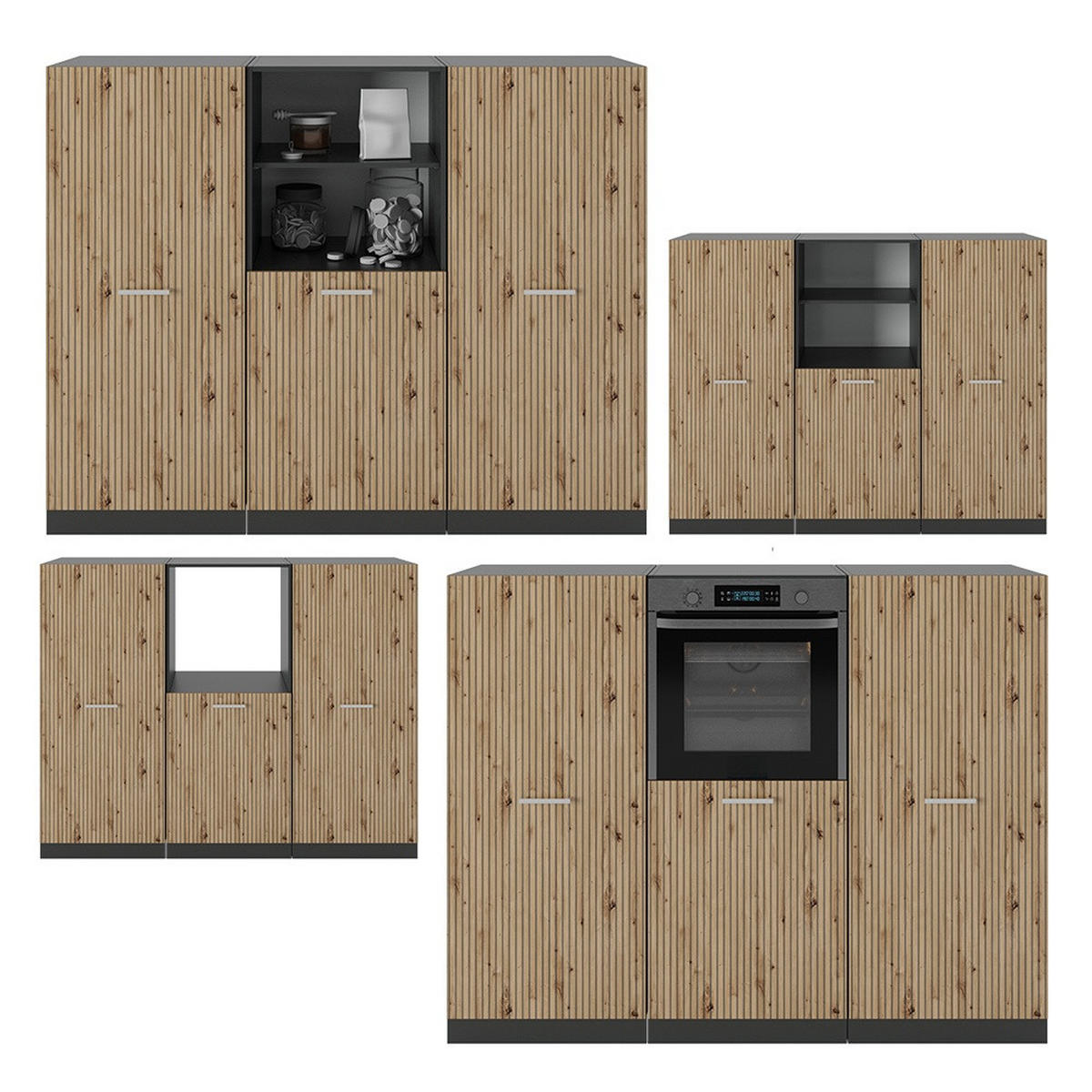 KÜCHENBLOCK R-Line Artisan Eiche/Anthrazit 180 cm ohne Arbeitsplatte - Anthrazit/Eiche Artisan, Holzwerkstoff (180/143/46cm) - Vicco