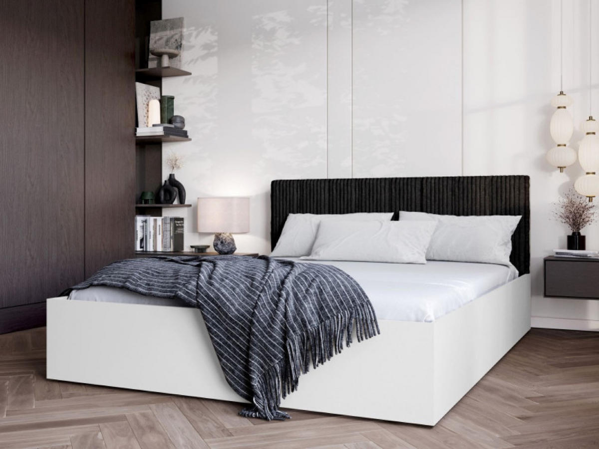 BETT Weiß STYLE Mit Matratze Gepolsterter Schwarzer Kopfteil 140x200 cm - Schwarz/Weiß, Textil (140/200cm) - Sepro Meble