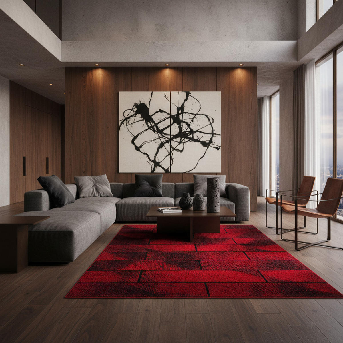 TEPPICH Kurzflor Geometrisch Polypropylen Wohnzimmer Rot Rechteckig 200x290 - Rot, Textil (200/290cm) - KADIMA DESIGN