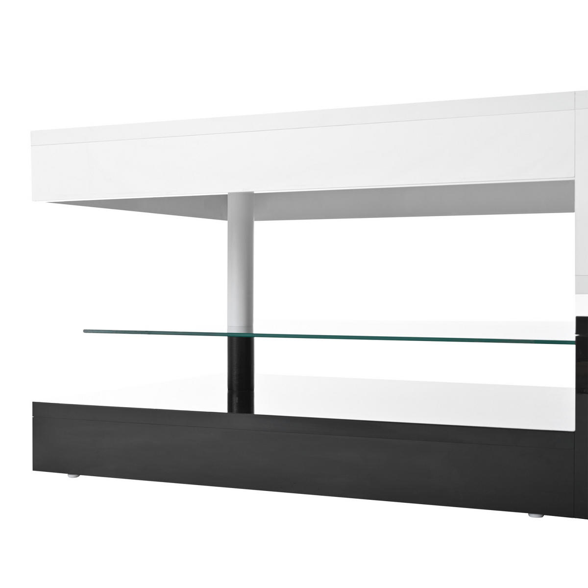COUCHTISCH Schwarz Weiß mit LED und Glasablage - Weiß, Metall (90/45/34cm)