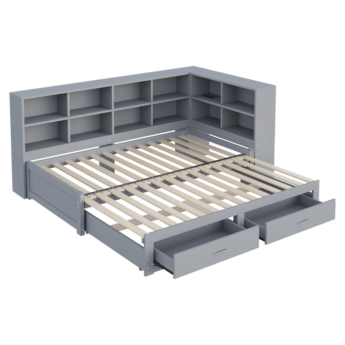 MULTIFUNKTIONSBETT 90/190 cm grau aus Holz mit Stauraum und Steckdose - Grau, Holzwerkstoff (90/190cm) - OKWISH