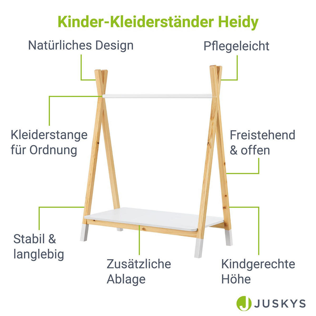 KLEIDERSTÄNDER Heidy Kinderkleiderschrank - Weiß, Holz (40/100/80cm) - Juskys
