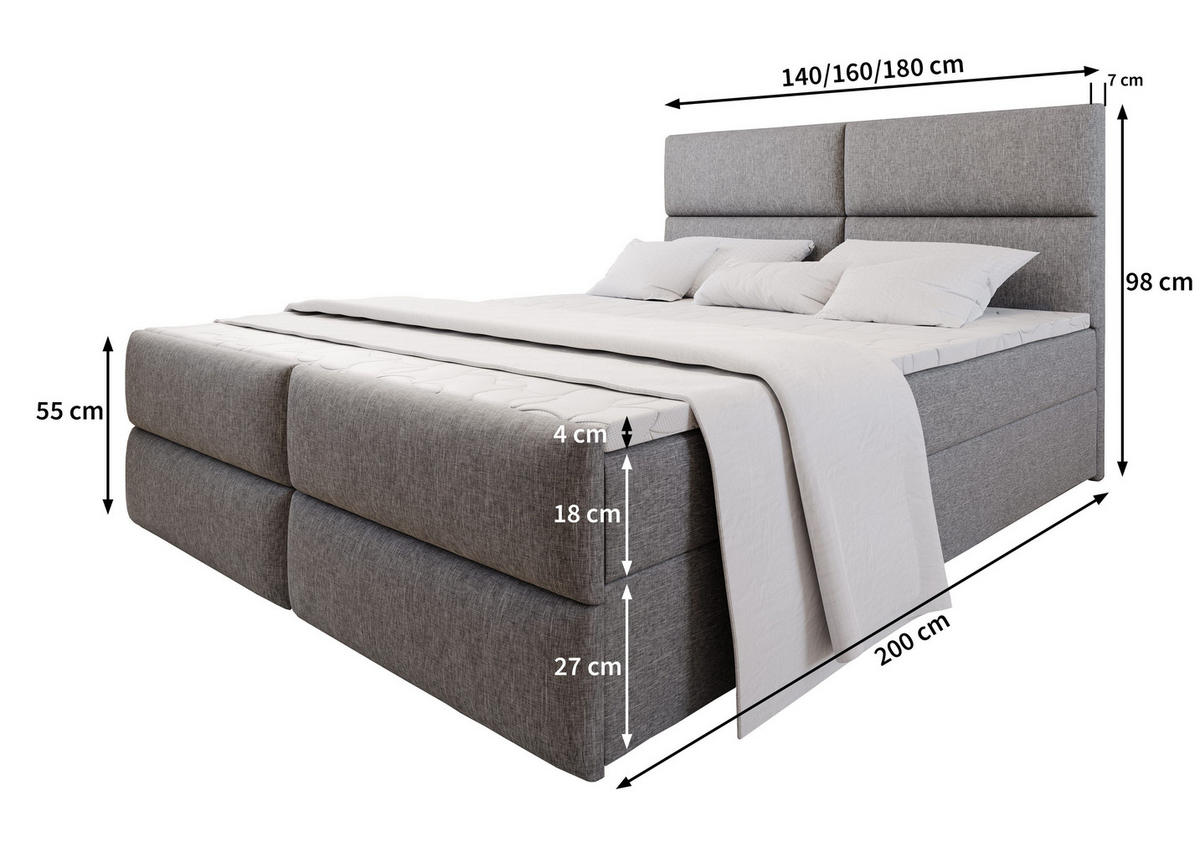 BOXBETT MULEN 180x200 cm mit Matratze und Topper - Grau - Grau, Holz (180/200cm) - MASSENO