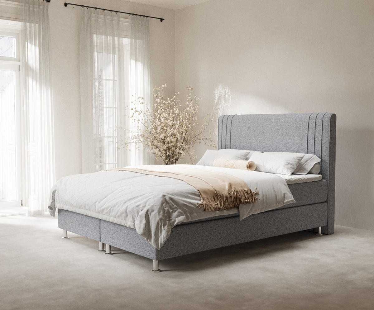 BOXSPRINGBETT Casone Grau 160/200 cm mit Latex-Topper - Silberfarben/Grau, Holz/Holzwerkstoff (160/200cm) - Maison de Reve