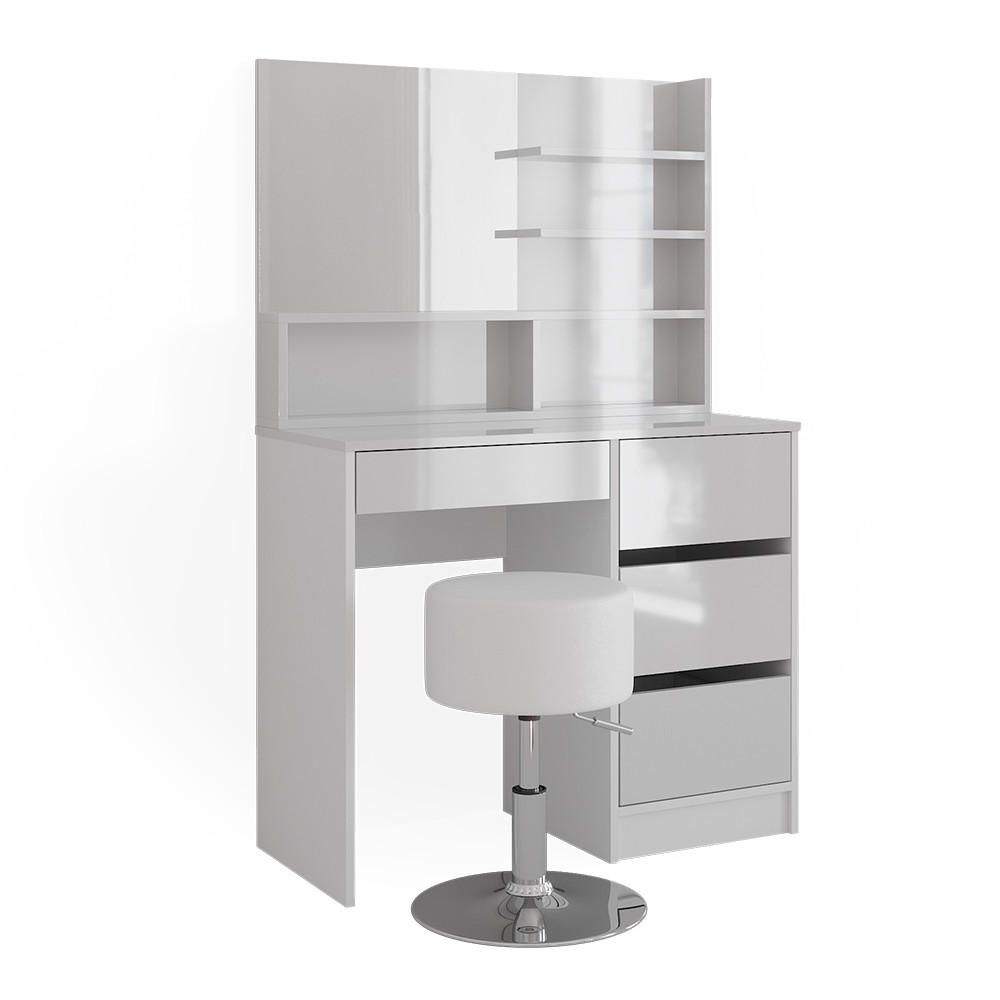 SCHMINKTISCH Sherry Weiß 140 cm mit Hocker - Weiß, Holzwerkstoff (40/75/140cm) - Vicco