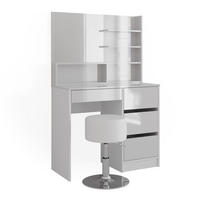 SCHMINKTISCH Sherry Weiß 140 cm mit Hocker - Weiß, Holzwerkstoff (40/75/140cm) - Vicco
