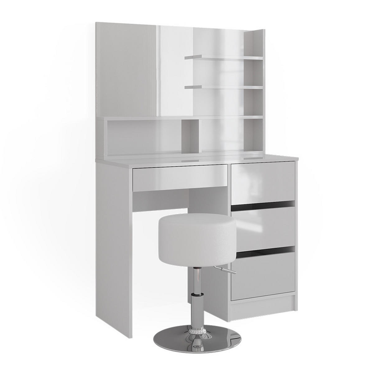 SCHMINKTISCH Sherry Weiß 140 cm mit Hocker - Weiß, Holzwerkstoff (40/75/140cm) - Vicco