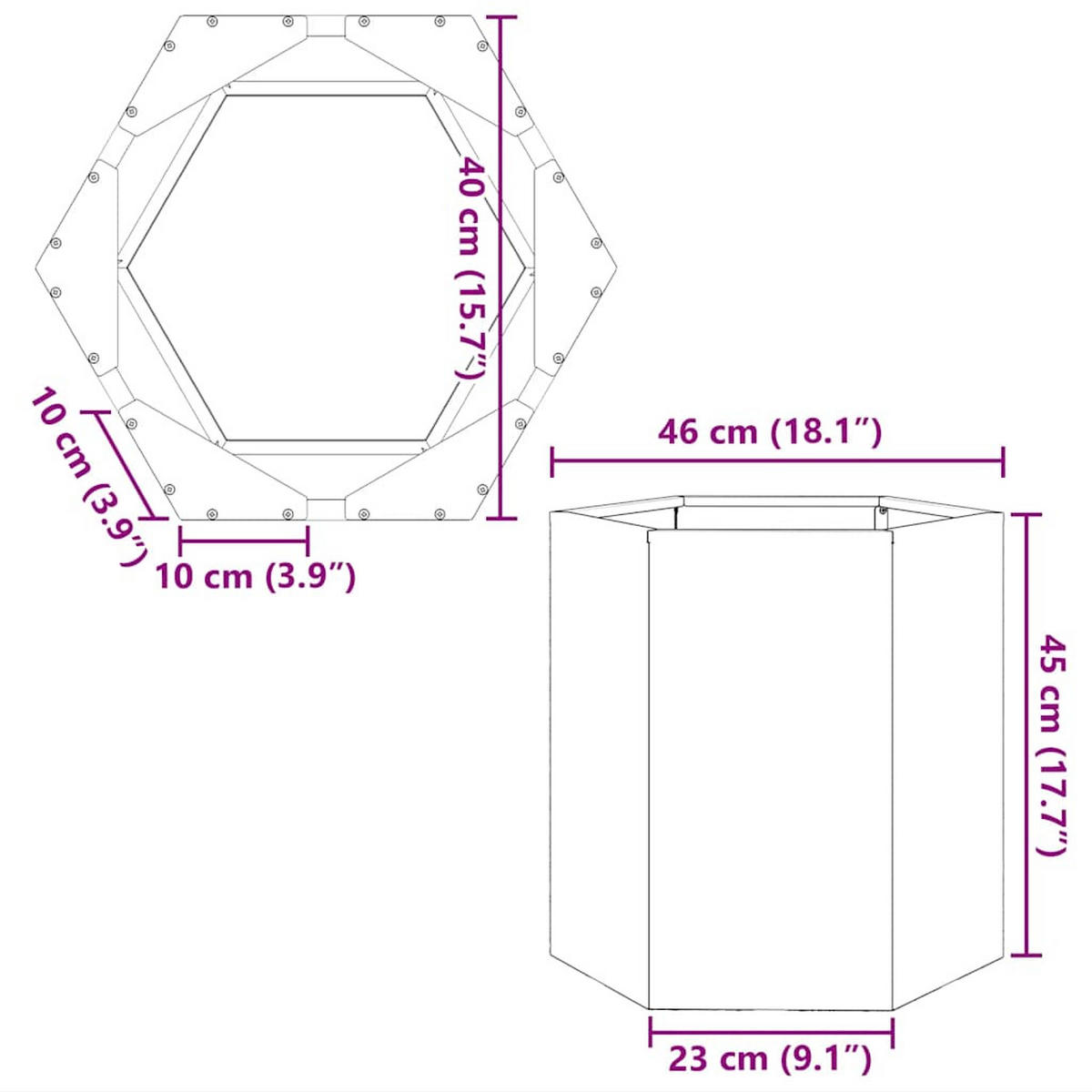 PFLANZKÜBEL 2er Set Sechseckig 46/40/45 Cm Wetterfester Stahl - Braun, Metall (46/45/40cm) - vidaXL
