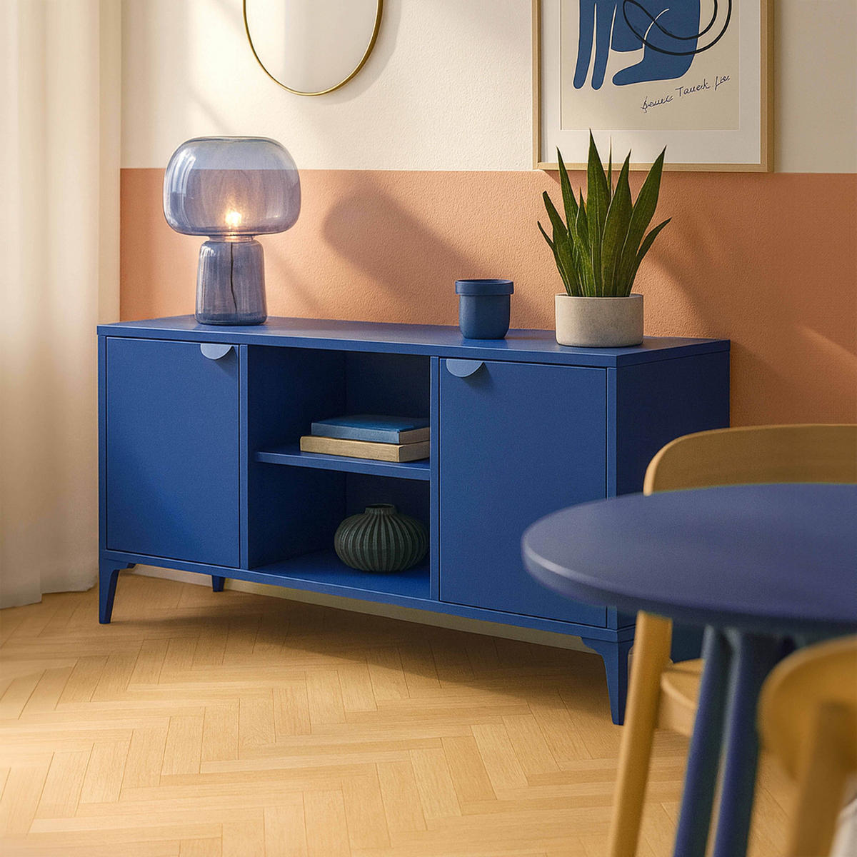 SIDEBOARD 120 cm, Dunkelblau - Blau, Metall (120/63/40cm) - Oviala