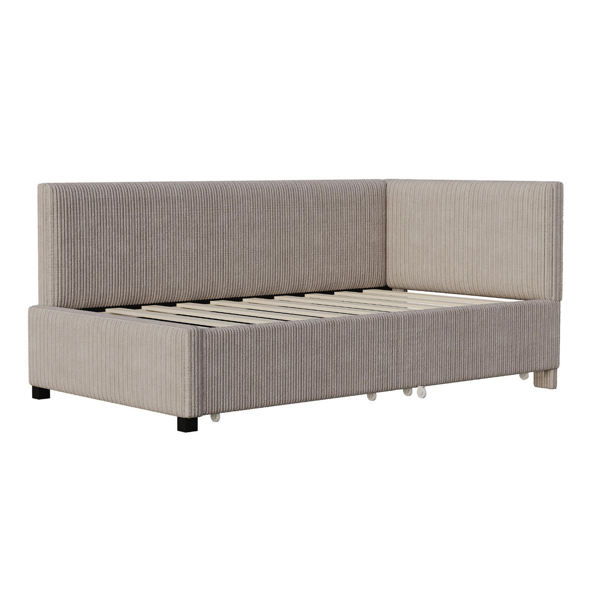 ROZKLÁDACÍ postel 90x200 cm šedá z látky se dvěma úložnými zásuvkami a lamelovým roštem - šedá, kůže (90/200cm) - OKWISH