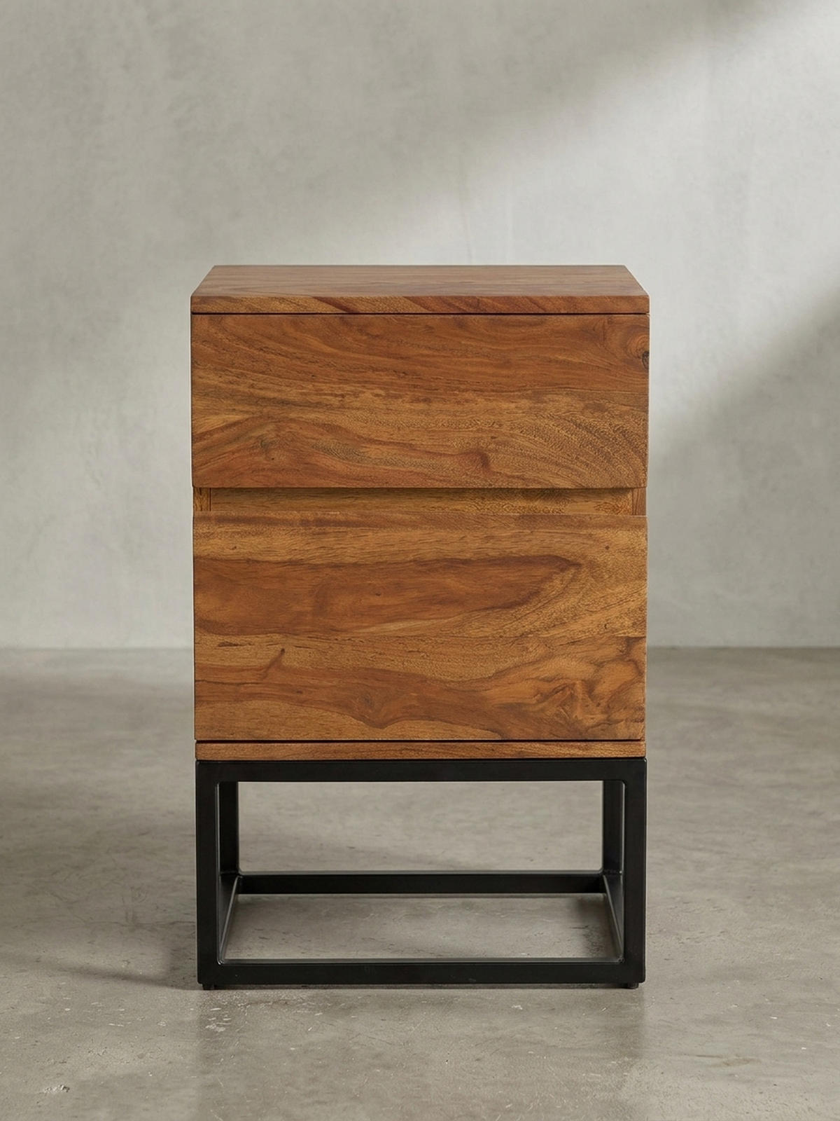 NACHTTISCH – Massivholz/Metall, 40x38x60 cm, 2 Schubladen, Industrial-Stil - Schwarz/Braun, Holz/Metall (40/60/38cm) - KADIMA DESIGN