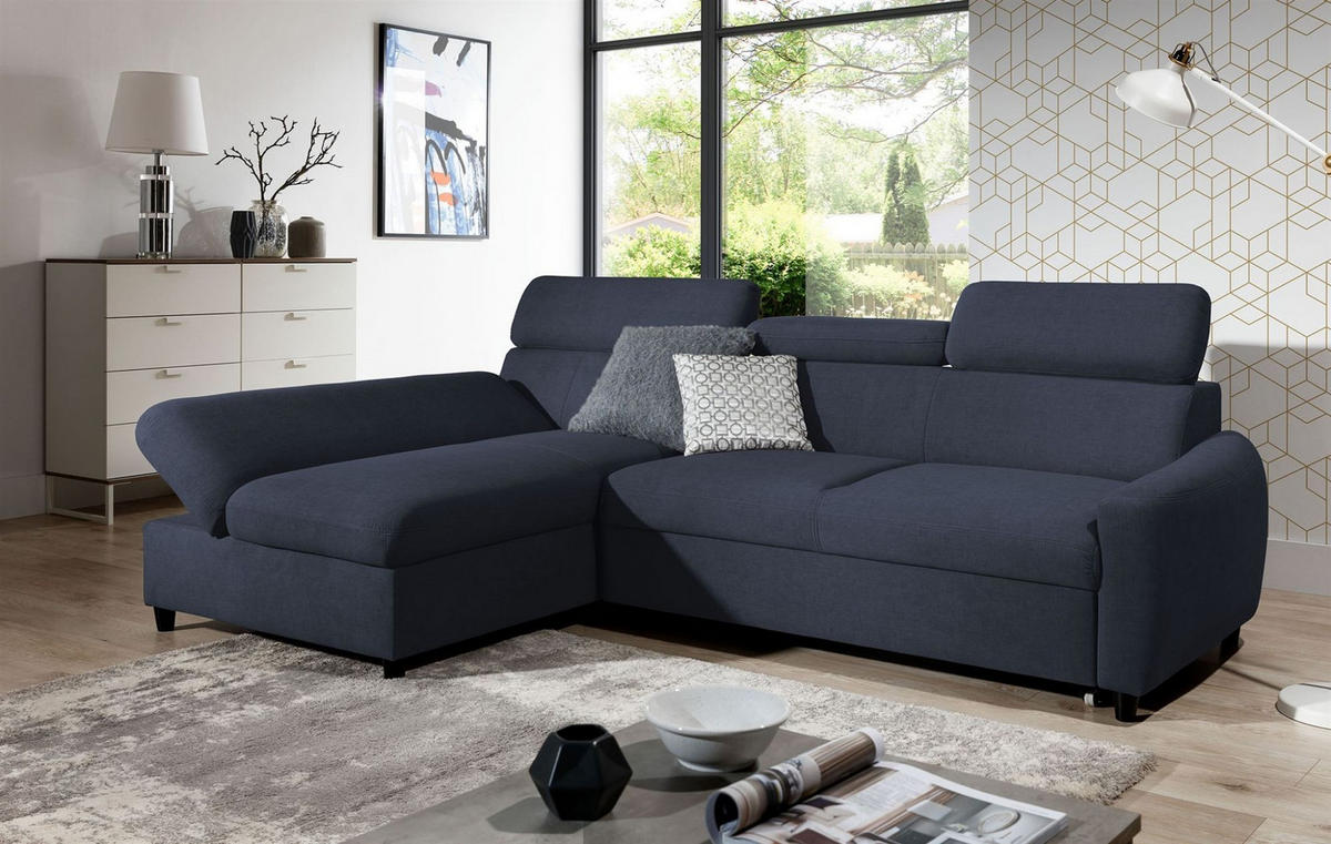 ECKSOFA Schlafsofa Anton Xs In Esito - Dunkelblau, Holzwerkstoff/Textil (260/170cm) - Fun Möbel