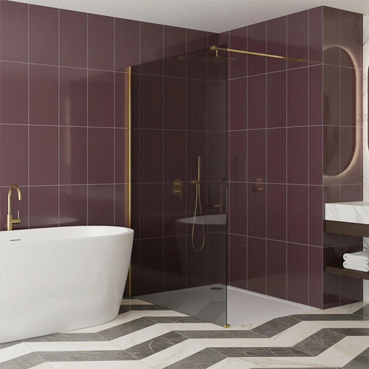 DUSCHWAND Rea Flexi Grey / Gold 100 - Goldfarben, Glas (120/100/195cm) - REA