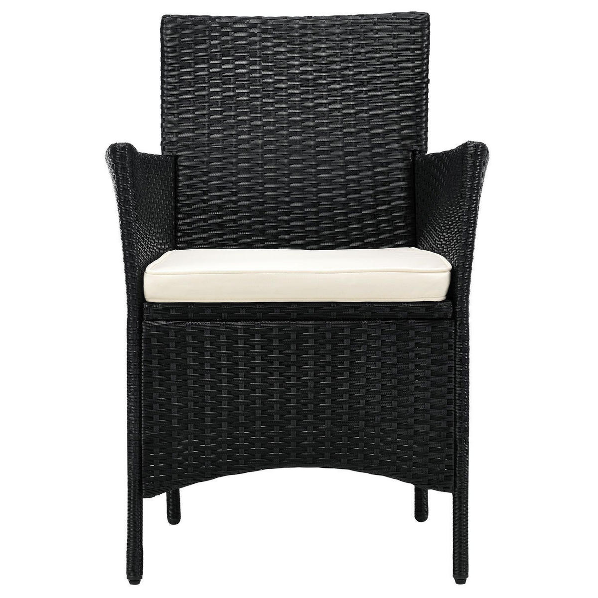 BALKON-SET Bayamo Polyrattan schwarz/beige (3-tlg.) - Schwarz, Kunststoff - Juskys