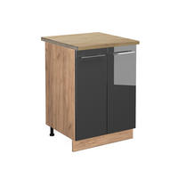 KÜCHENUNTERSCHRANK Fame-Line Anthrazit Hochglanz 60 cm, AP Eiche - Honigeiche/Schwarz Hochglanz, Holzwerkstoff (60/82/60cm) - Vicco